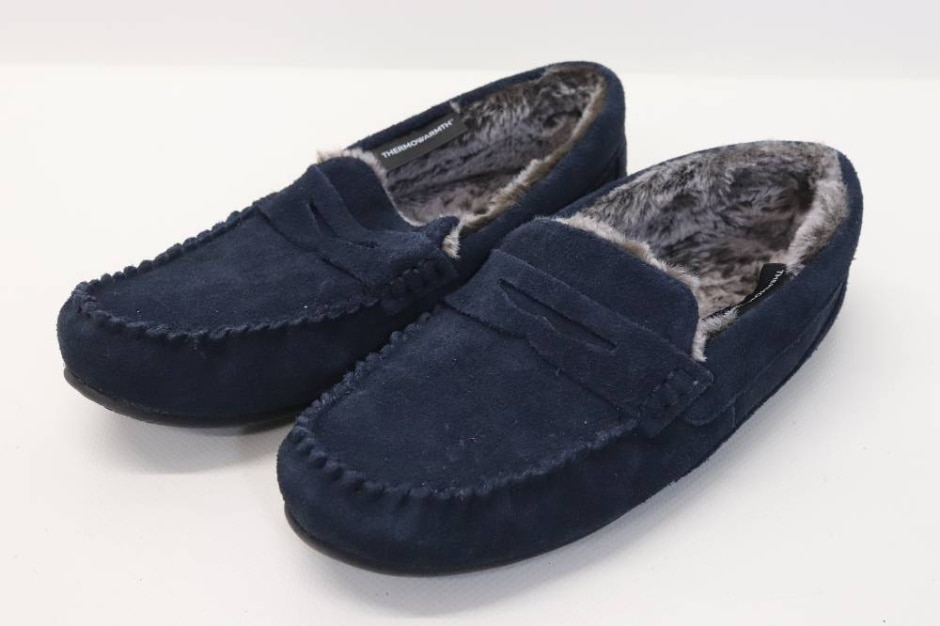 As New Marks & Spencer Blue Suede Slippers Size: 8