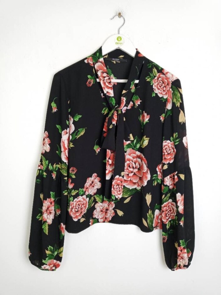 Guess Floral Long Sleeve Blouse Black Floral Size: 12