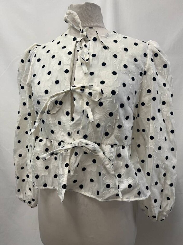 M&s Tie Front Puff Sleeve Blouse White Size: 10