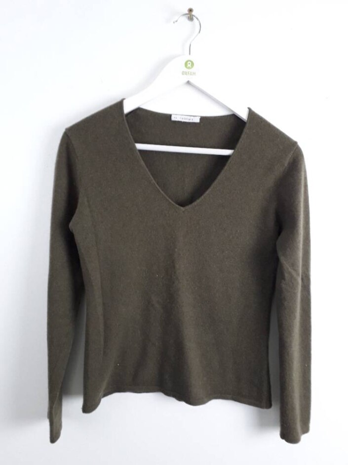 Ns..cashmere Women's  Fitted Sleeve V-neck Jumper Khaki Size: S