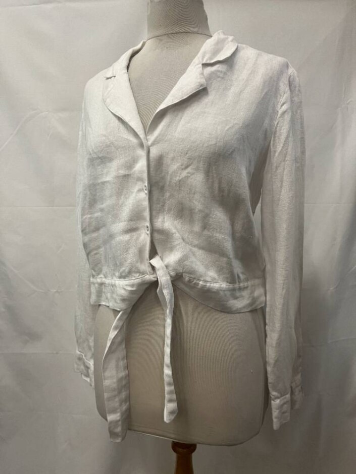 Per Una Pure Linen Cropped Tie Shirt White Size: 12