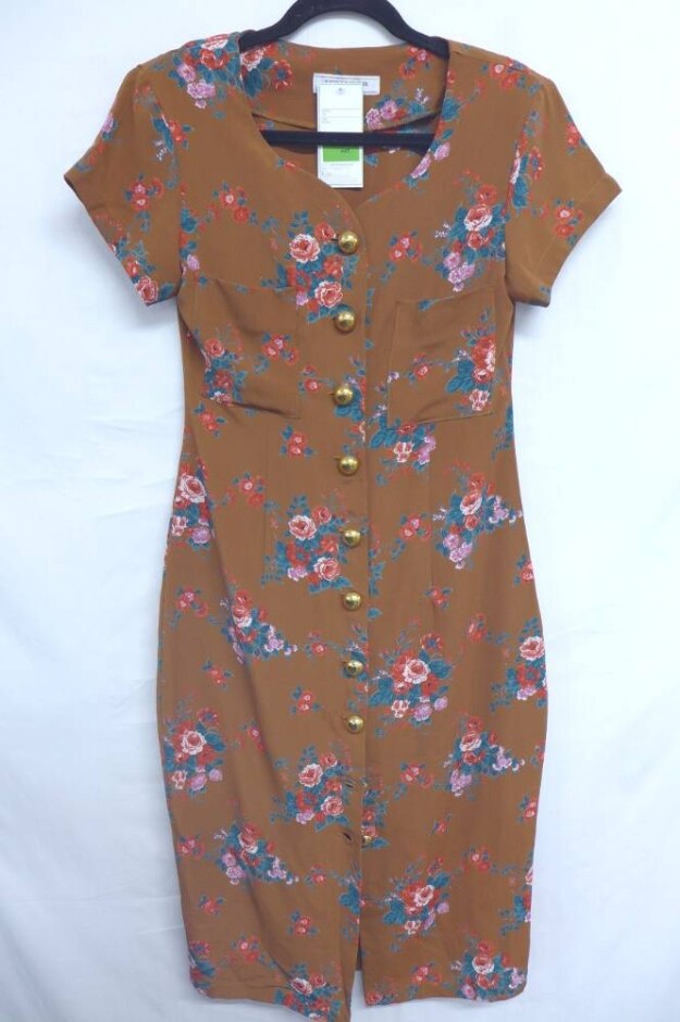 Nicola Roberta Floral Shirt Style Dress Mahogany Brown Size: 12