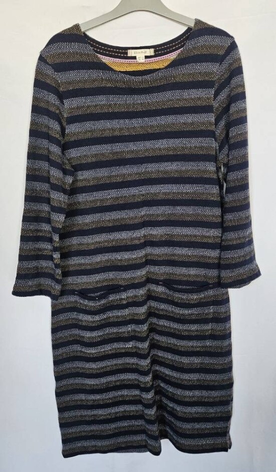 White Stuff Striped Midi Sleeve Dress Navy Size: 12