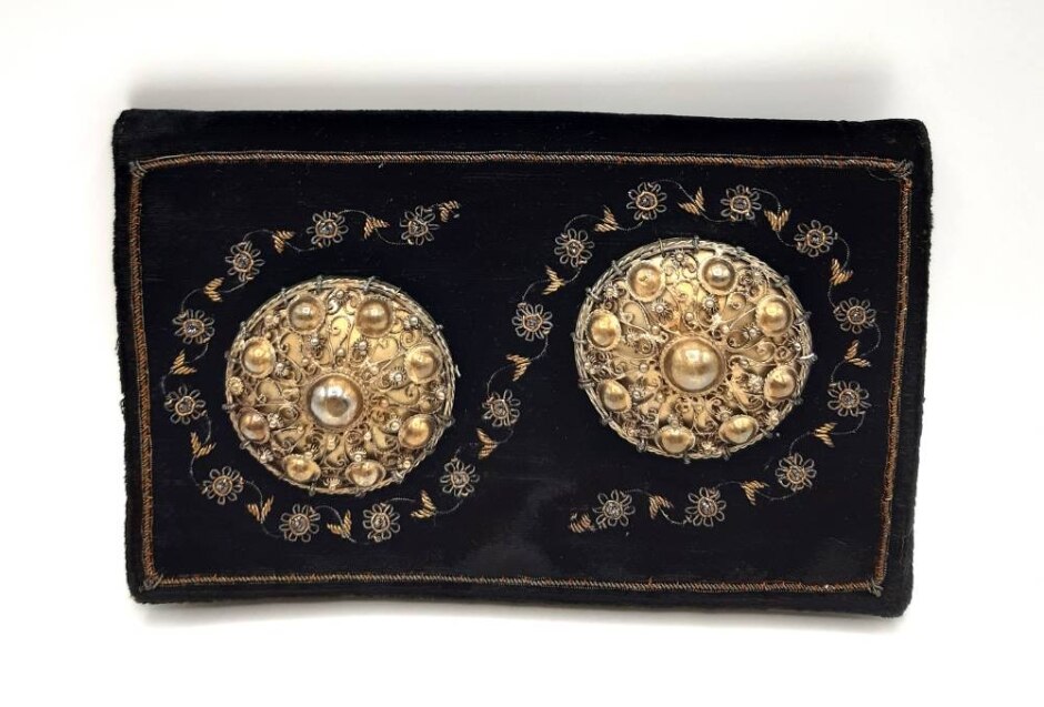 Vintage Velvet & Leather Clutch Bag