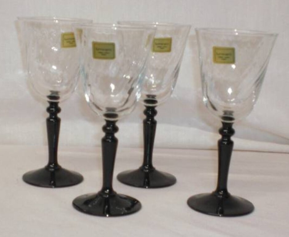 Vintage Luminarc Black Stem Glasses (sherry Or Port Glasses) X 4