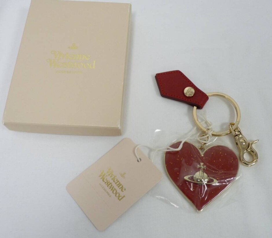Bnwt Vivienne Westwood Accessories Mirror Heart Orb Key Ring And Fob In Original Box Red And Gold