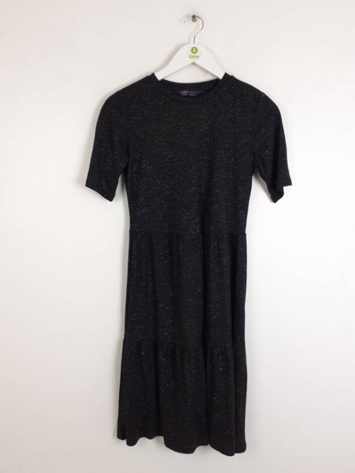 M&s Marks & Spencer Women's Glitter Jersey Midi Dress Black Size: 8