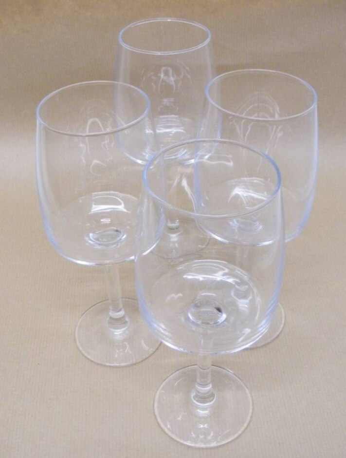 Four Large Flat Bowled Wine Glasses