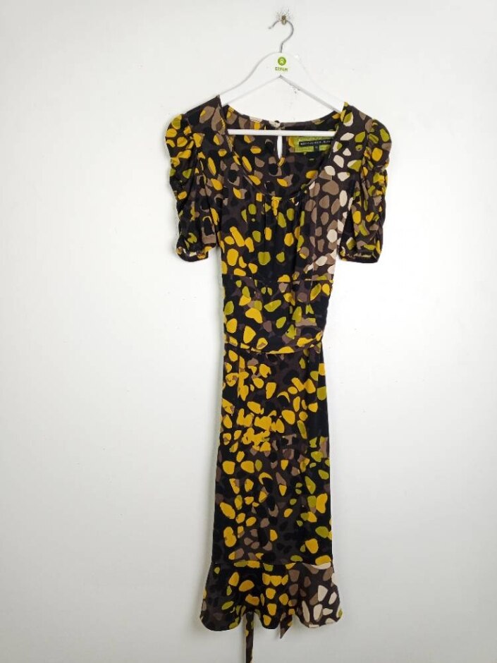 Betty Jackson Women's Ruched  Sleeve Belted Midi Dress Black/green Size: 12