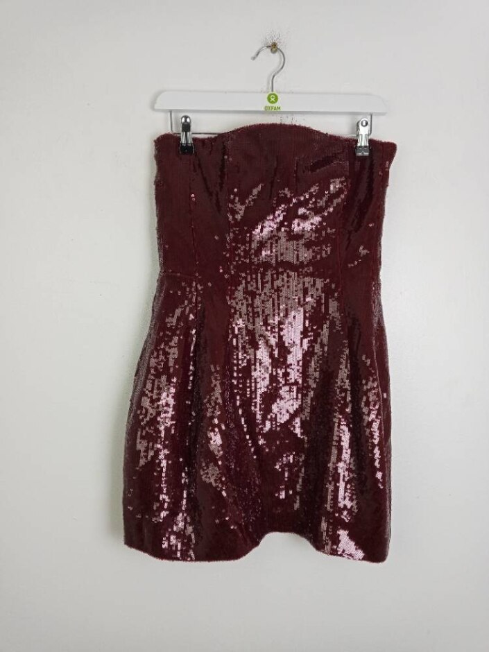 Zara New Women's Sequin  Embellished Mini Dress Burgundy Size: M
