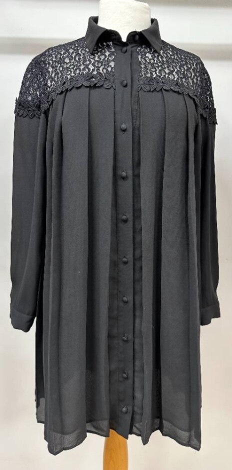 CLAUDIE PIERLOT Pleated Dress Lace Shoulders Black Size: 34 Oxfam Shop