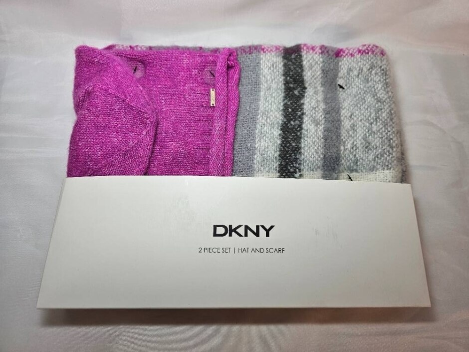 Dkny New Women's Hat And Scarf Set Pink And Grey Size: One Size