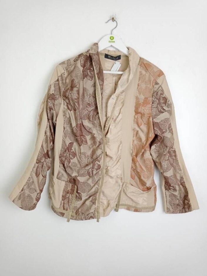 Sulu Women's Floral Print Collarless Jacket Beige Size: 16