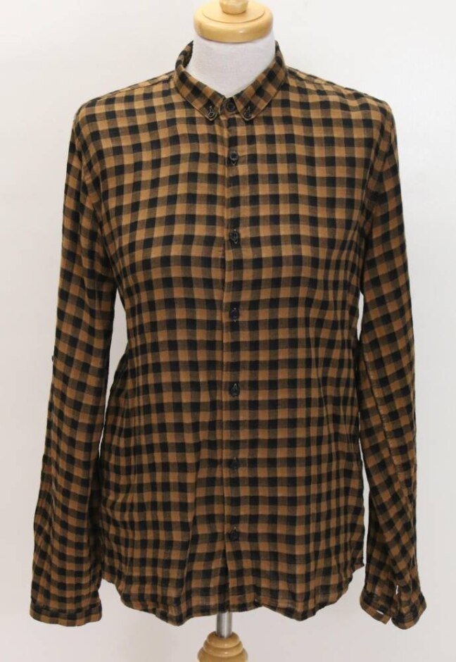Nudie Jeans Co Cotton Plaid Pie Crust Shirt  Black/brown  Size: M