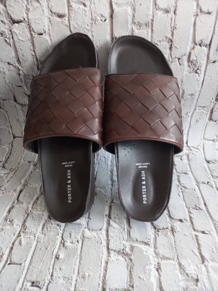 Mens Size 43 (9) Porter And Ash Leather Slider Sandals In Black