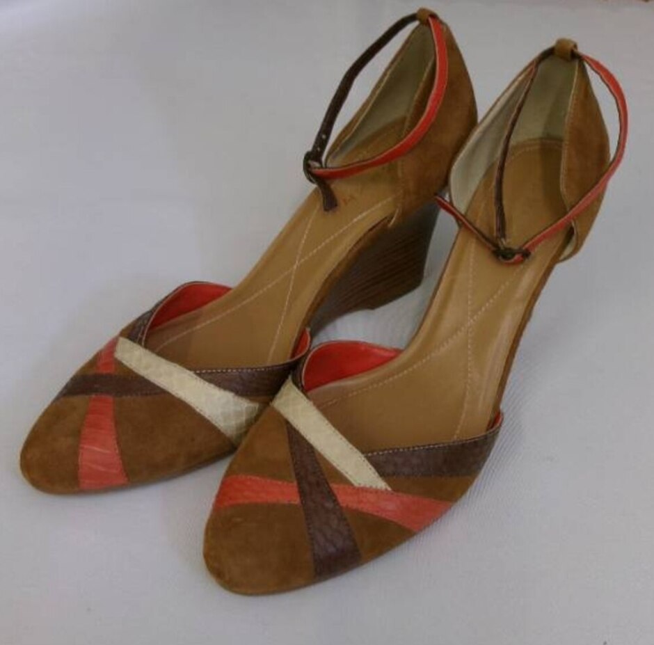 Next Tan Suede Wedge Sandals Size 43 / 9 Uk