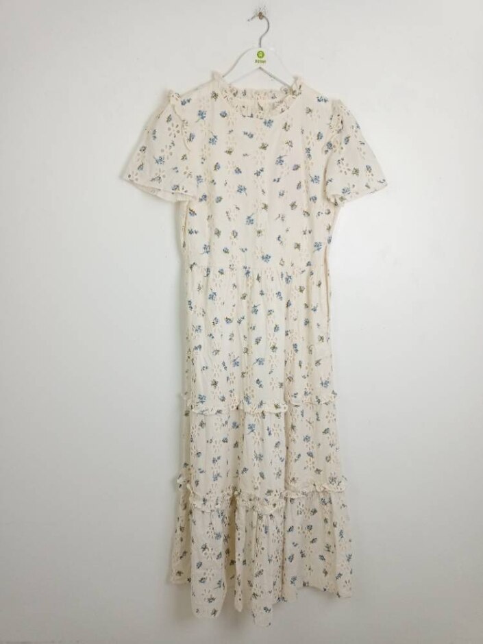 Finery Cotton Tiered Midi Dress Ivory Floral  Size: 10