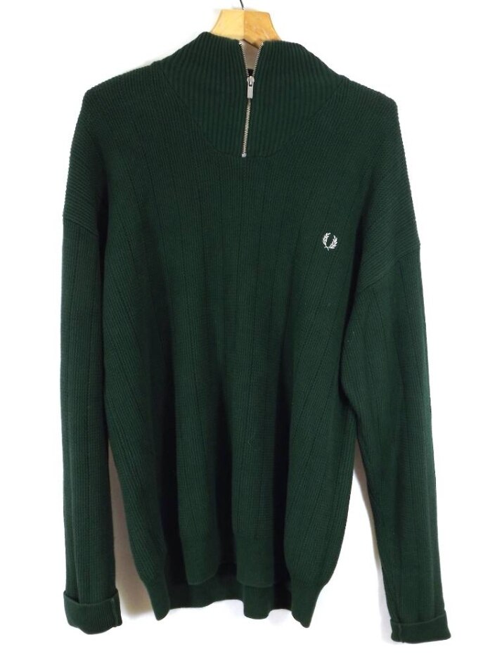 Fred Perry Textured Half Zip Jumper Green Size: L
