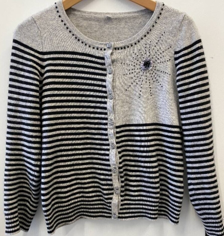 Do.own Cashmere Mix Striped Cardigan Grey/black Size: L