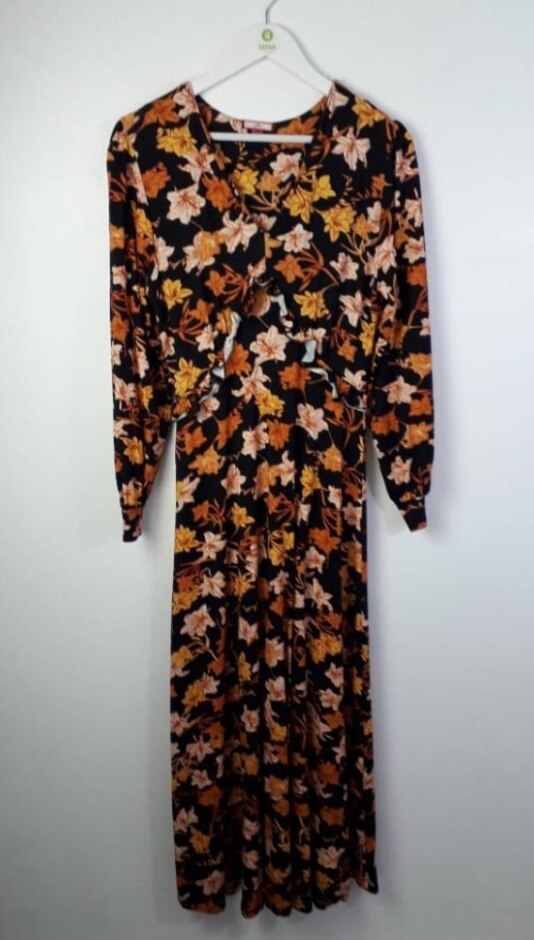 Joe Browns Floral Ruffle Jersey Dress Black & Orange Size: 12