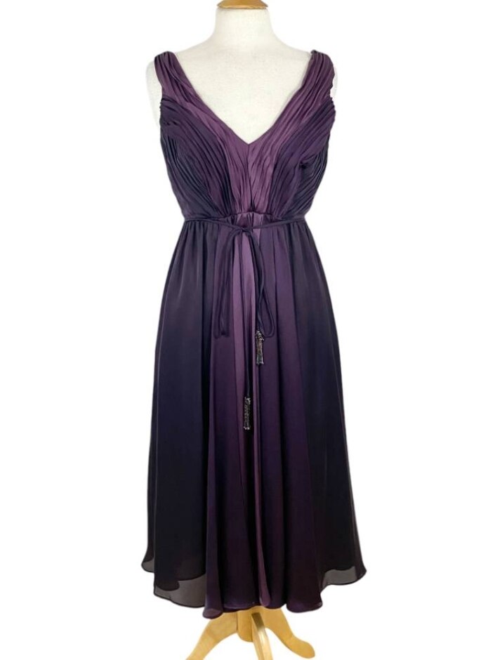 Monsoon Three-tone Satin Party Dress Aubergine Size: 8