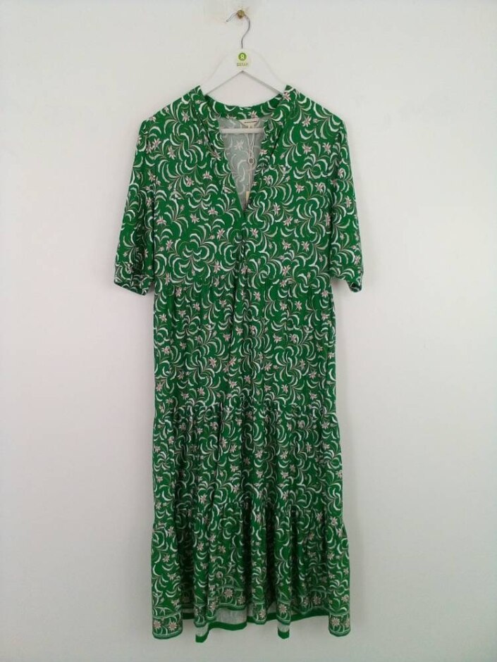 Max Studio Floral Short Sleeve Midi Dress Green Size: L
