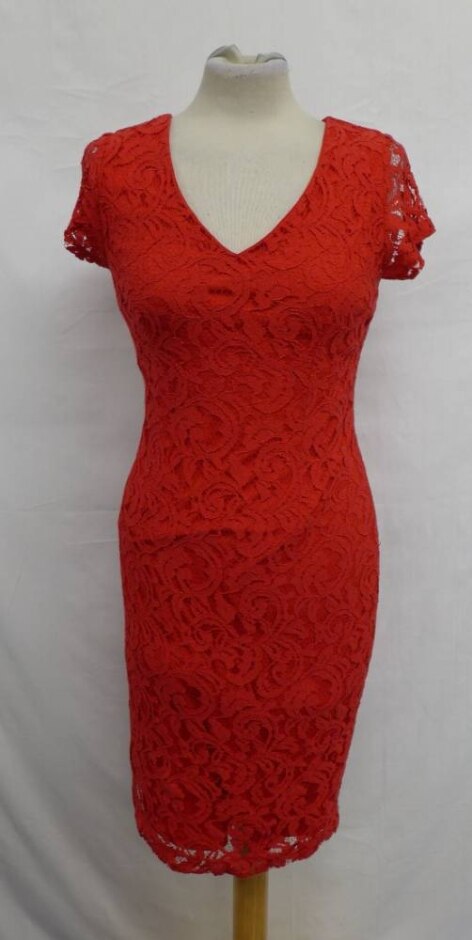Roman Lacework Trailing Floral Dress Rose Red Size: 10