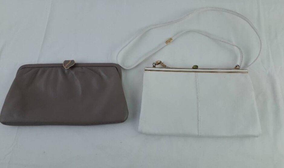 2 Vintage Jane Shilton Handbags In White & Beige