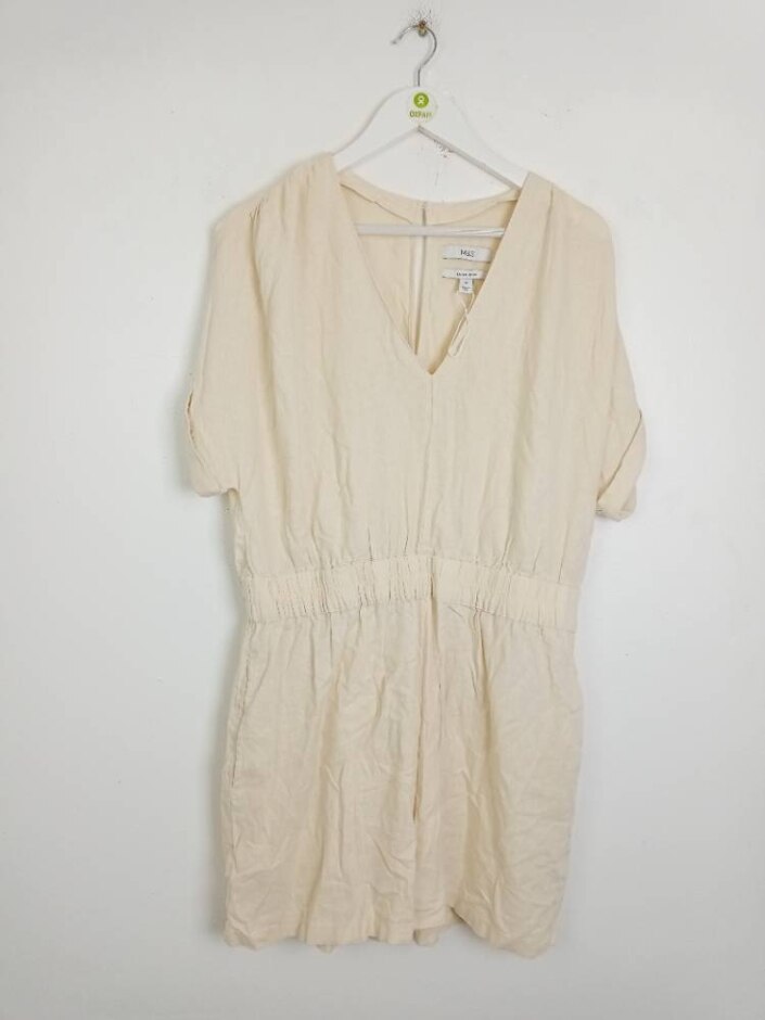 M&s Nwot Linen Rich Women's Plain Playsuit Neutral Size: 16