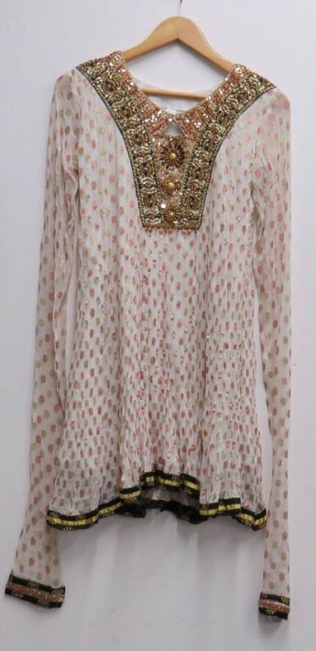 Non-branded Long-sleeved Tunic Top Ivory & Gold Size: S