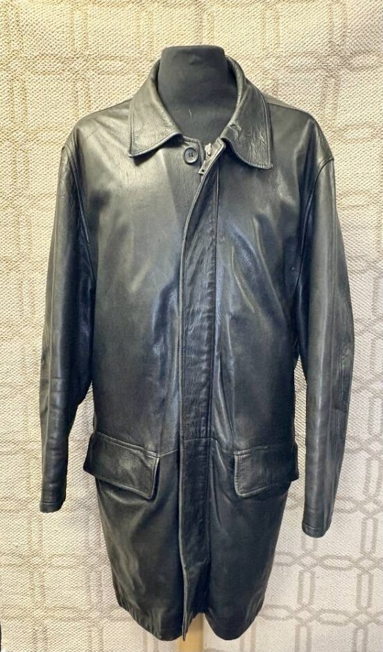 Hugo Boss Long Leather Coat Black Size: L
