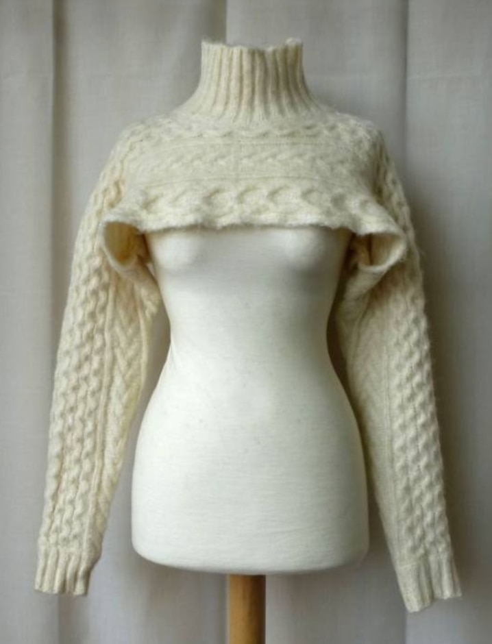Zara Cable Knit Arm Warmer Jumper Cream Size: S
