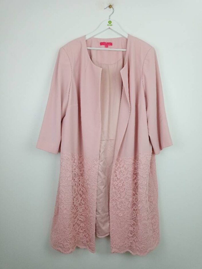Together Lace Trim Long Pea Jacket  Pink  Size: 32