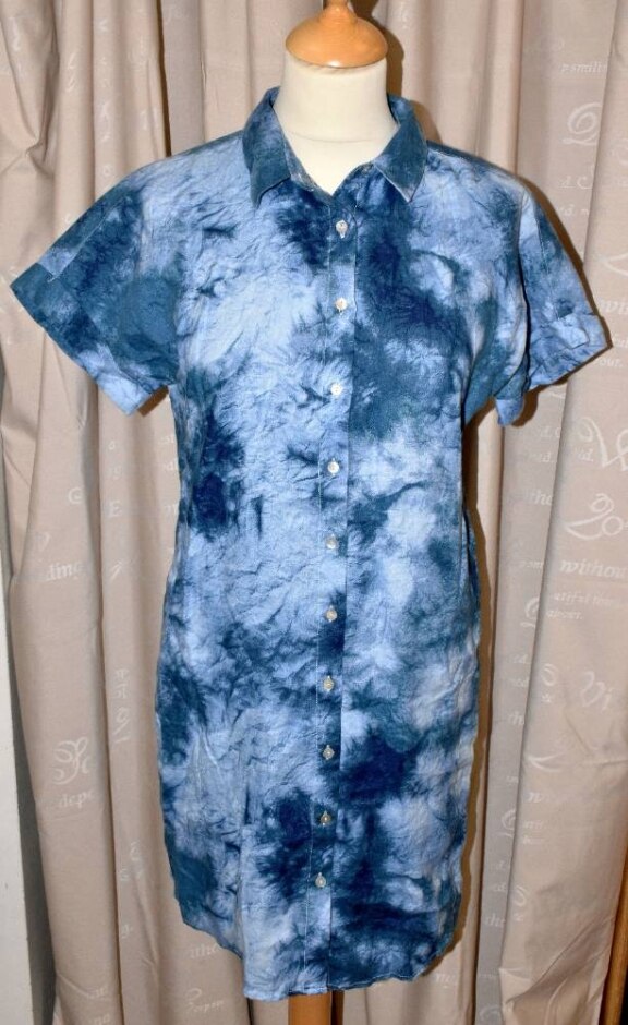 Cynthia Rowley Linen Short Sleeve Shirt Dress Blue Size: S