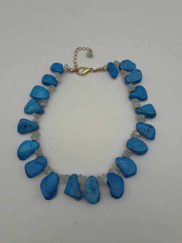 Costume Jewellery Necklace 46-52cm Blue Clear Stones
