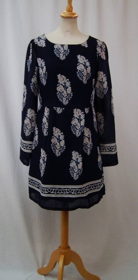 Yumi Patterned A-line Dress Navy Size: 12