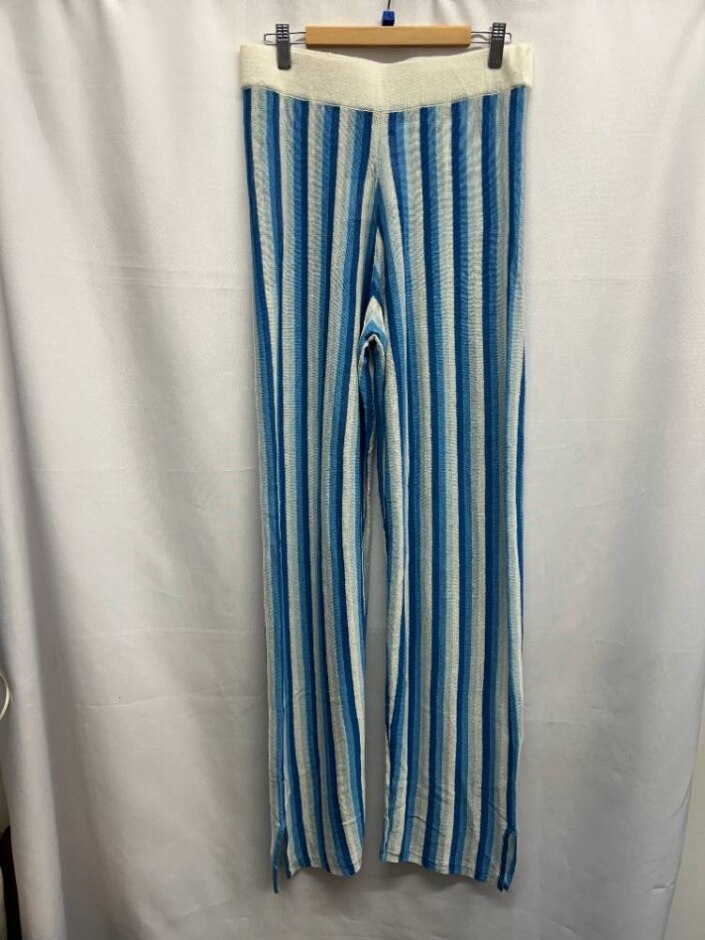 Zara Blue Stripe Linen Trousers Blue Size: L