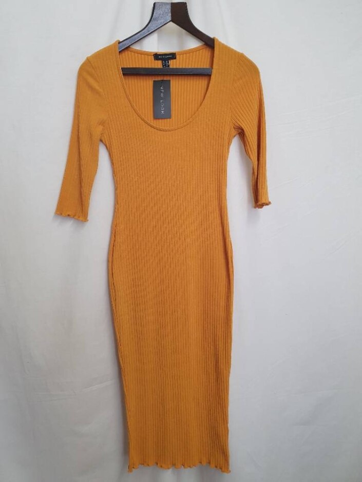 New Look Bnwt Scoop Neck Midi Dress Mustard Yellow Size: 12