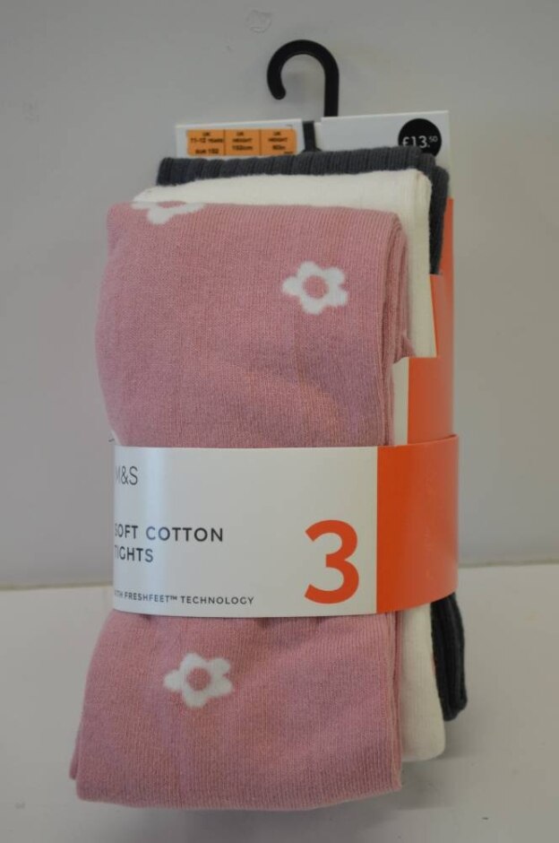 M&s Tights  Pink/white/grey Size: 11 - 12 Years