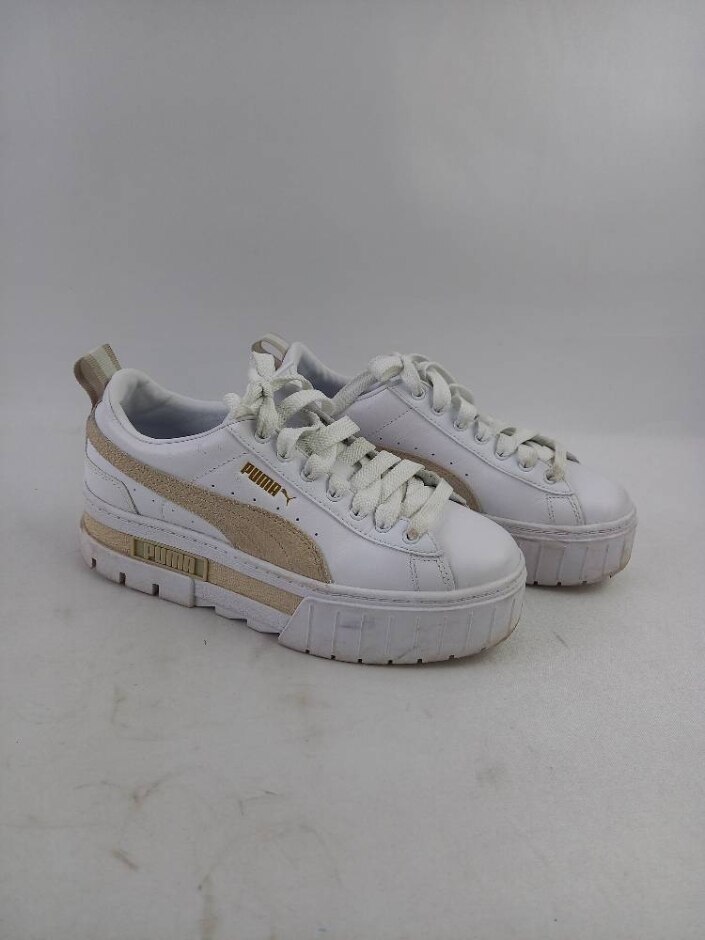 Puma Women's Mayze Chunky Platform Leather Trainers In White And Cream Size 4 Used