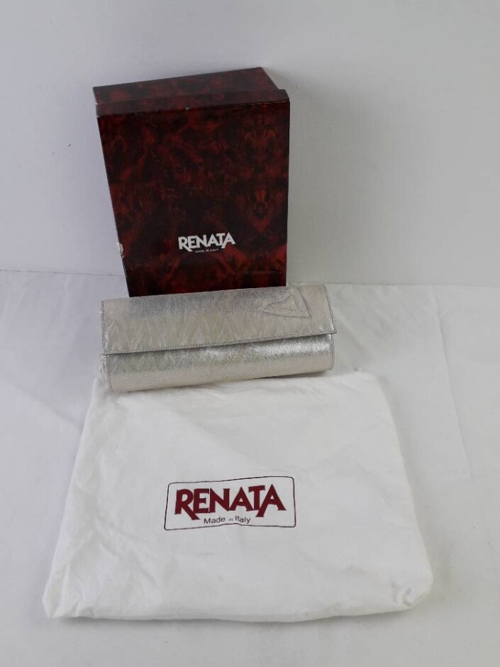 Renata Designer Glitter Clutch Bag With Chain Shoulder Strap Colour: Silver Size: 10"x4
