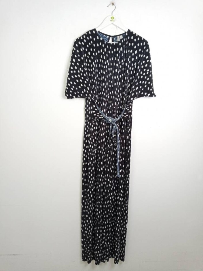 Asos Tall Pleated Belted Jumpsuit Black Spot Size: 10
