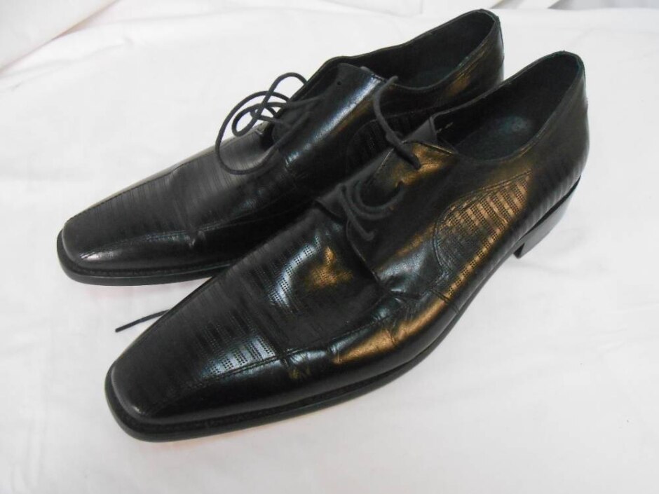 Daniel Men Black Leather Shoes  Size 12/46 - Pointed Toe