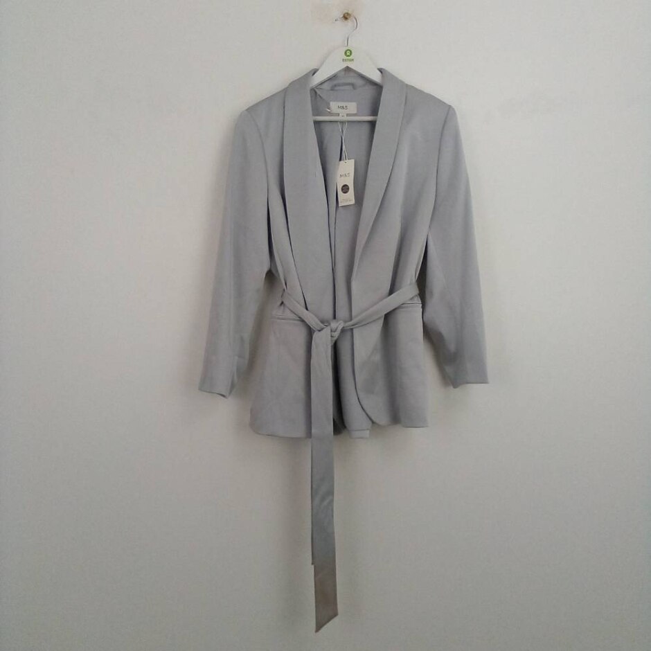 M&s  Long Sleeve Belted Blazer Grey Mix Size: 20
