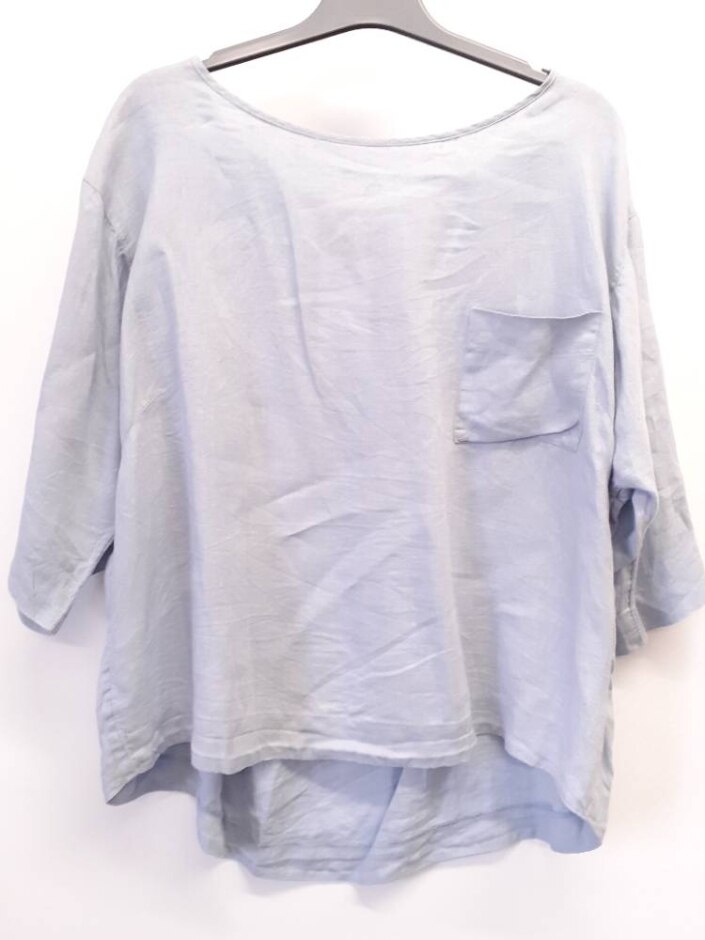 Monsoon 100% Linen Tunic Top In Pale Blue Size: 14
