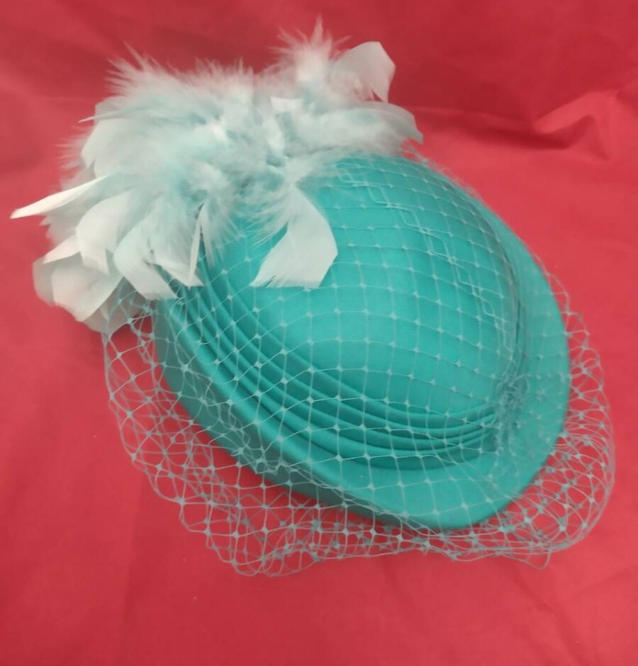 Turquoise Pillbox With Lace Face Cover