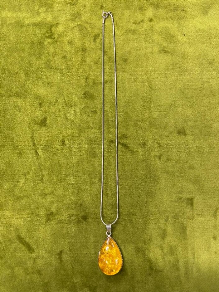 925 Silver, Amber Pendant And Chain