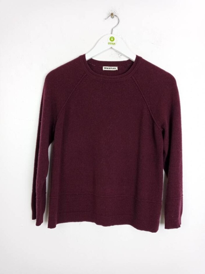 Whistles Cashmere Round Neck Jumper Burgundy Size: S