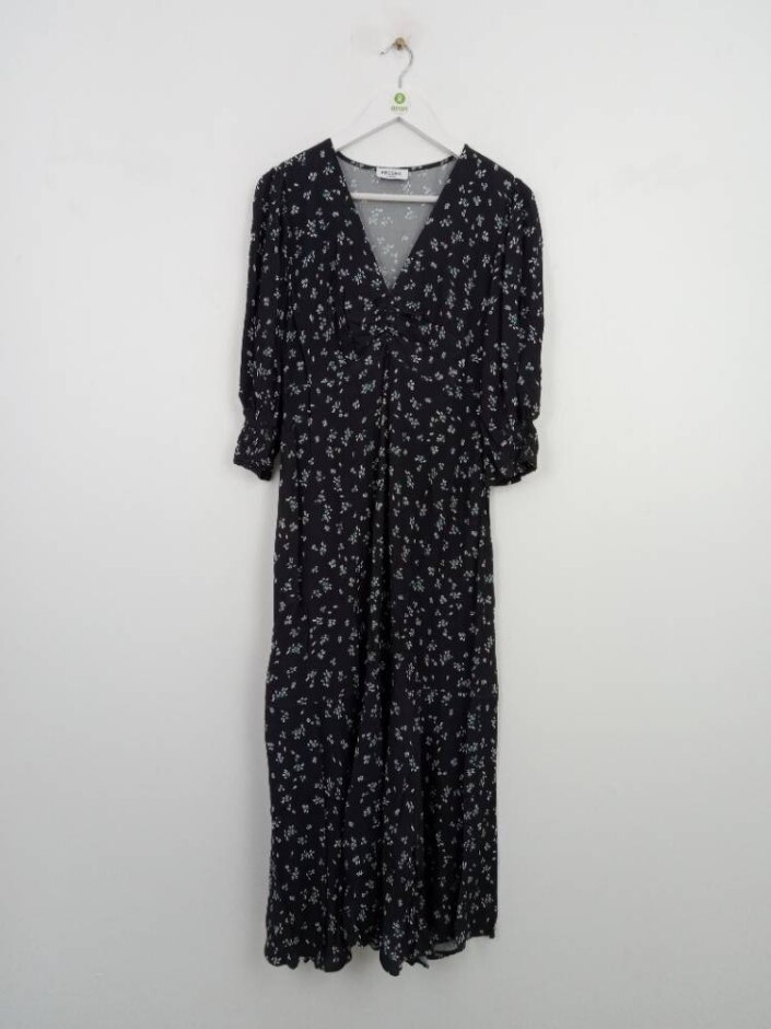 Fresha London New Women's Floral Shirred Front Mididress Dark Grey Size: S