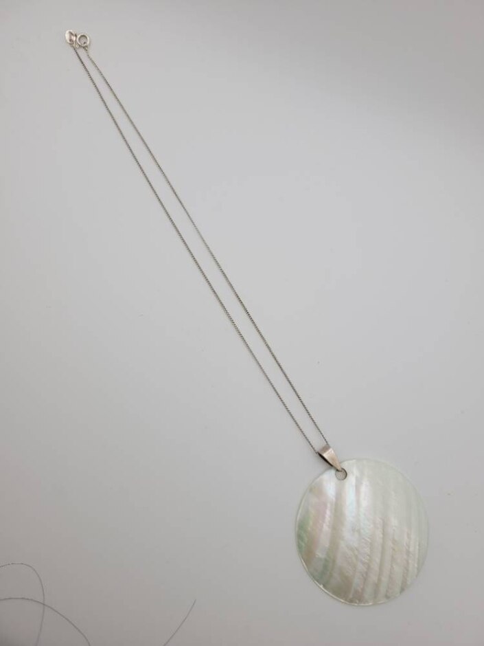 925 Sterling Silver Necklace Large Mother Of Pearl Pendant